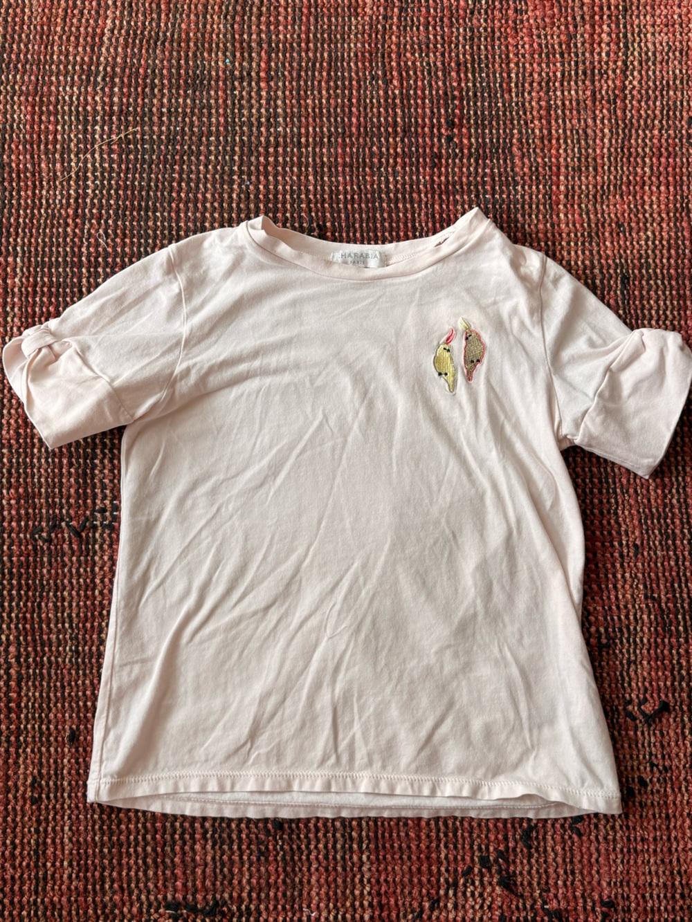 Girls Light Pink Short Sleeve Tee with Parrot Patches